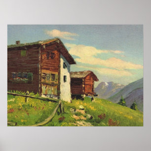 Poster Vintage Switzerland, Hochweg, Saas Fee