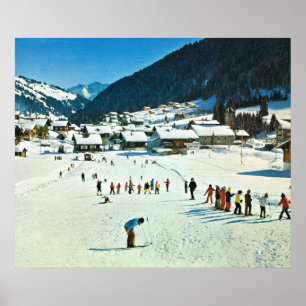 Poster Vintage Switzerland, Morgins   ecole de ski