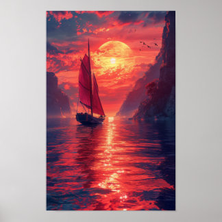 Poster vintage Synthwave Sailboat