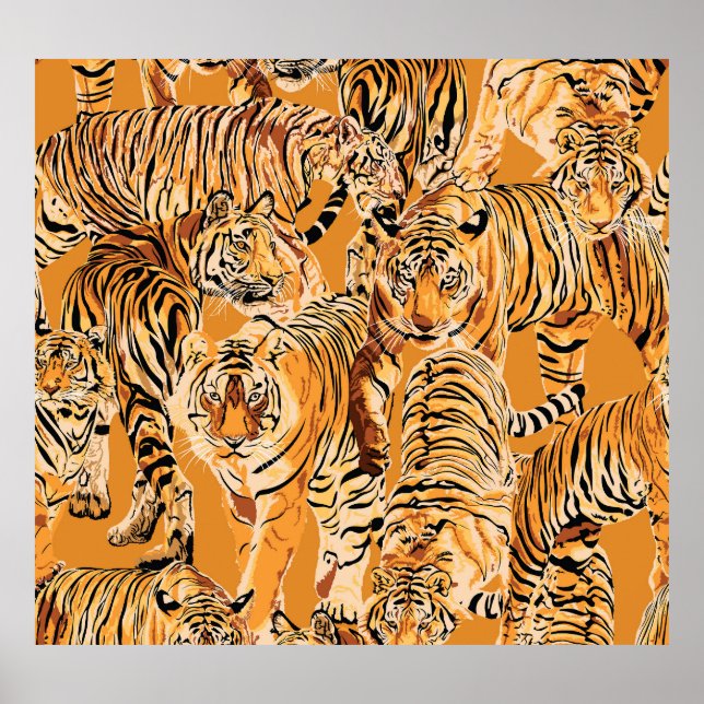 Poster Vintage Tiger Safari Motif de la faune (Devant)