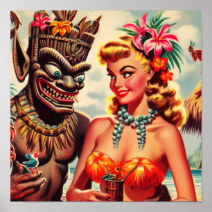 Poster Vintage Tiki Pin-up