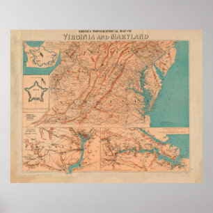 Poster Vintage Topographic Map of Virginia (1892)