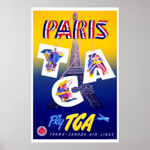Poster Vintage Tour Eiffel Paris Air Travel Publicité