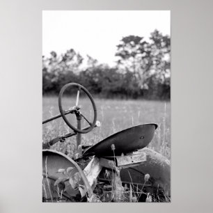Poster Vintage Tractor in Black and White