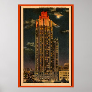 Poster Vintage Tribune Tower By Night Chicago