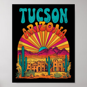 Poster Vintage Tucson Arizona Desert Sunset Skyline City