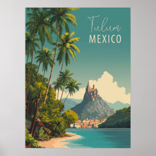 Poster Vintage Tulum Mexico Travel