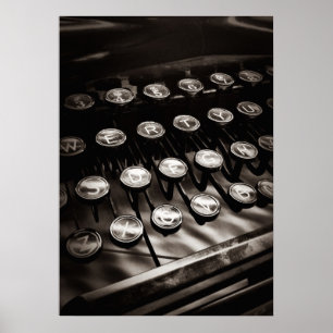 Poster Vintage Typewriter Keys in Black and White