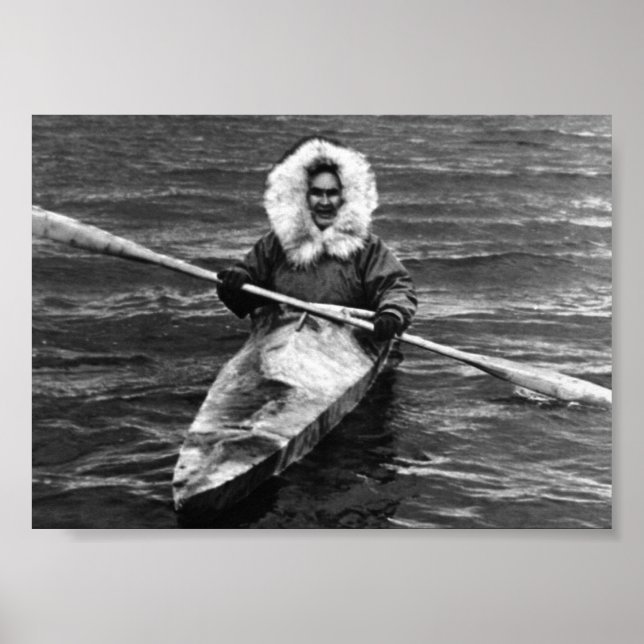 Poster Vintage USA Alaska eskimo et son kayak (Devant)