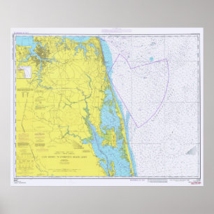 Poster Vintage VA Beach to Outer Banks NC Map (1976)