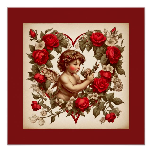 Poster Vintage Valentine amour art cupide (Devant)