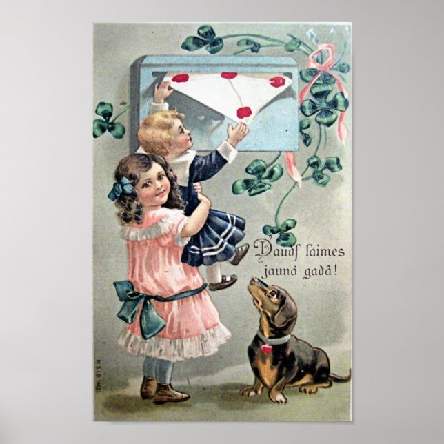 Poster Vintage Valentine Dachshund (Devant)