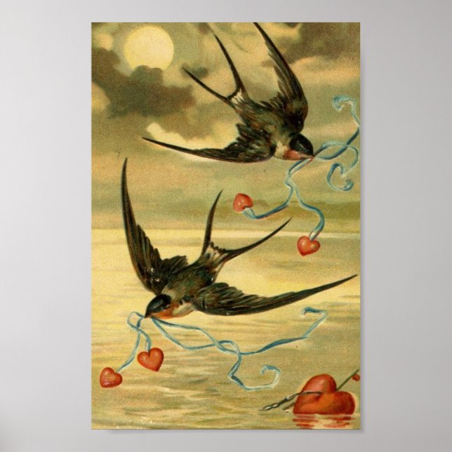 Poster Vintage Valentine Grange Swallows (Devant)
