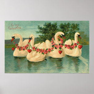 Poster Vintage Valentine Swans