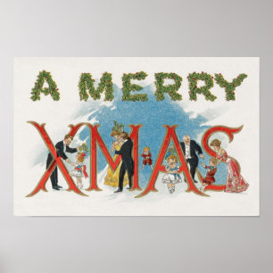 Poster Vintage Victorian Christmas, A Merry Xmas Party