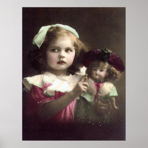 Poster Vintage Victorian Girl with Doll Art Print