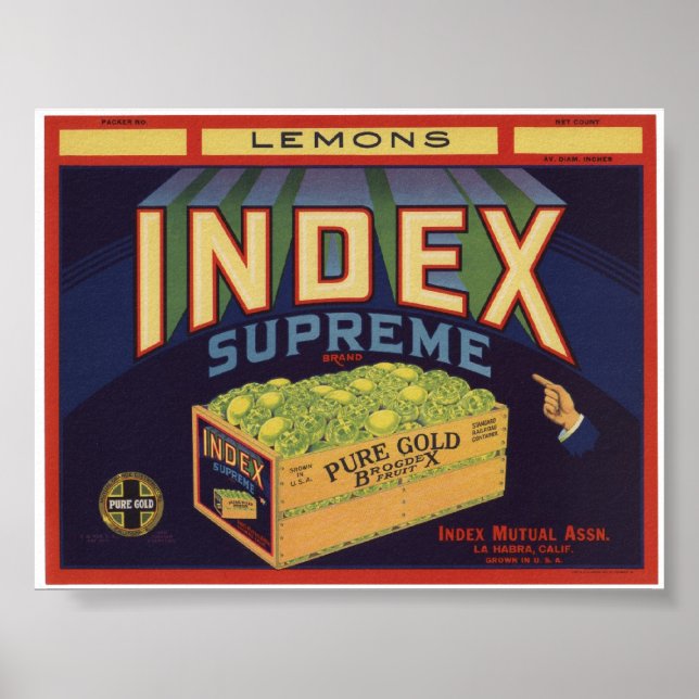 Poster Vintage Vieux citrons Fruit Crate Étiquettes (Devant)