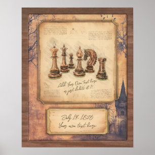 Poster Vintage Vieux Jeu d'échecs Pièces Art Joueur Cadea