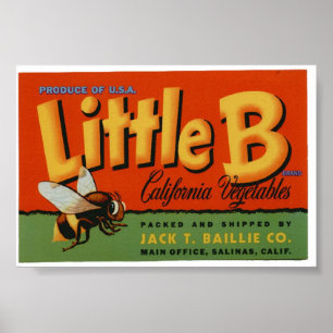 Poster Vintage Vieux Légumes d'abeille Crate Étiquettes
