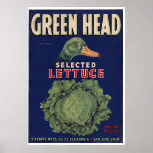 Poster Vintage Vieux Légumes de laitue Crate Étiquettes