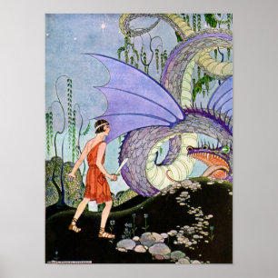 Poster Vintage Virginia Sterrett Dragon rencontre un guer
