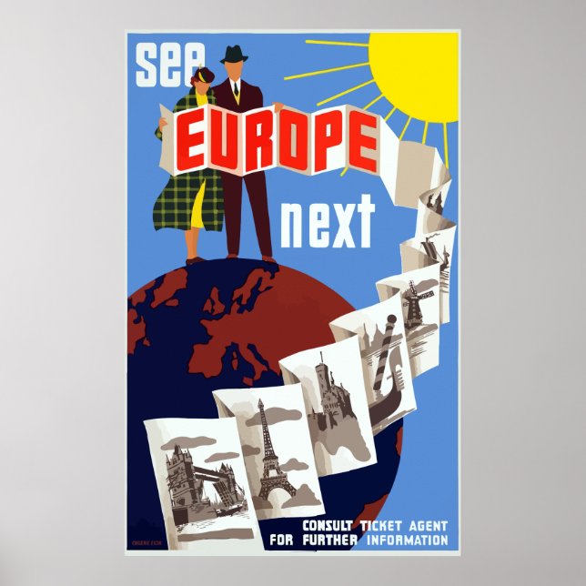 Poster Vintage Voir Europe Prochaine Voyage (Devant)