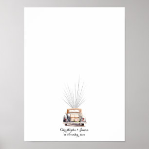 Poster Vintage Voiture Empreinte Balloon Mariage Livre d'