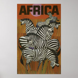 Poster Vintage voyage Afrique Zebra