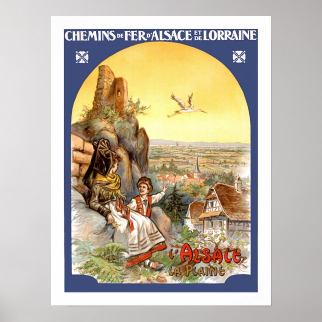 Poster Vintage voyage Alsace France (Devant)