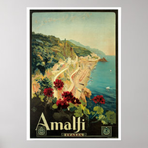 Poster Vintage voyage, Amalfi Italie