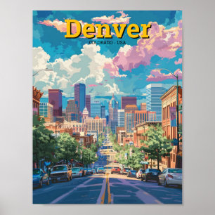 Poster Vintage voyage américain Denver Colorado