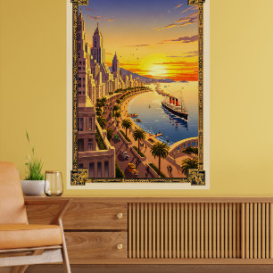 Poster Vintage voyage Art Déco - Elégant bord de m