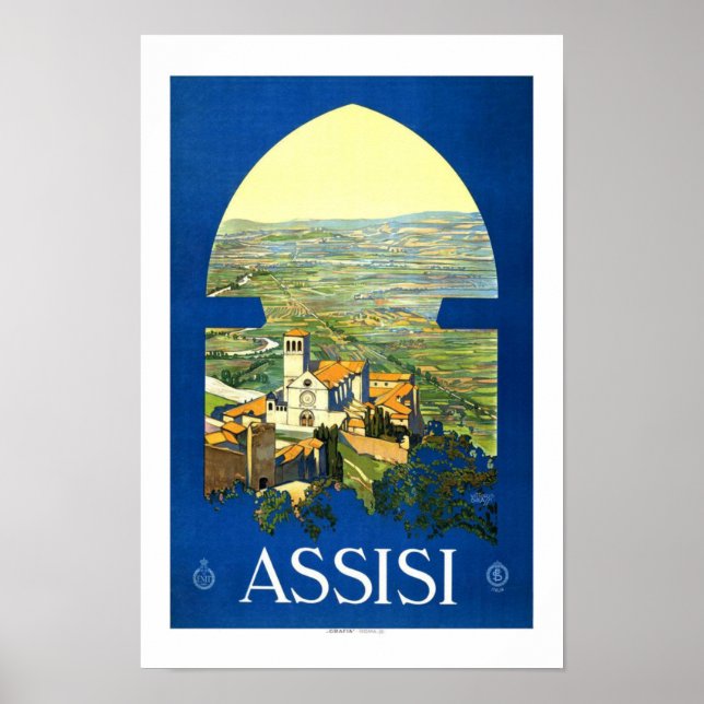 Poster Vintage voyage Assisi (Devant)