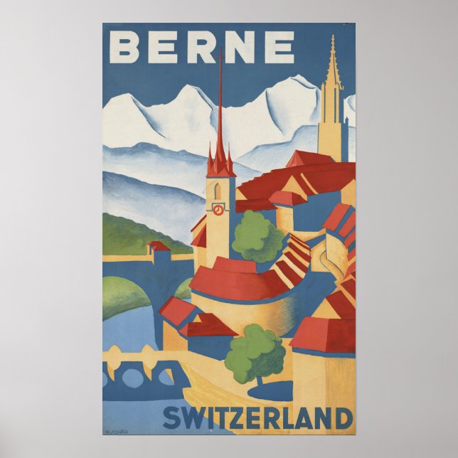 Poster Vintage voyage Berne Suisse (Devant)