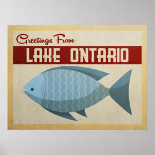 Poster Vintage voyage bleu de poissons du lac Ontario