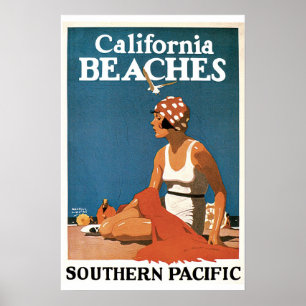 Poster Vintage voyage California Beach