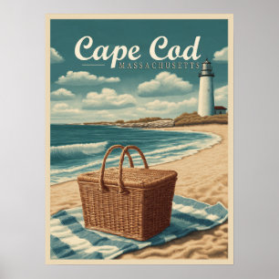 Poster Vintage voyage Cape Cod Massachusetts Beach Retro