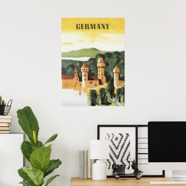 Poster Vintage voyage, Château allemand, Bavière Allemagn (Bureau à domicile)