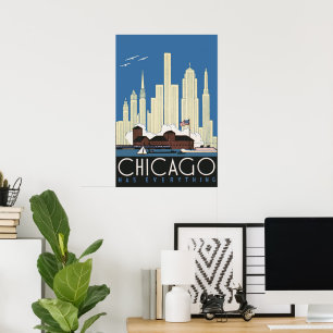 Poster Vintage voyage Chicago a tout City Skyline