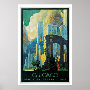 Poster Vintage voyage Chicago New York Central Lines
