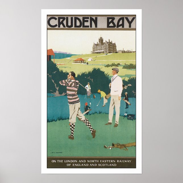 Poster Vintage voyage Cruden Bay Jouer au golf (Devant)