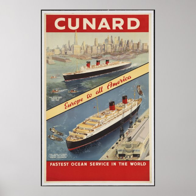 Poster Vintage voyage Cunard et Imprimés rétros (Devant)