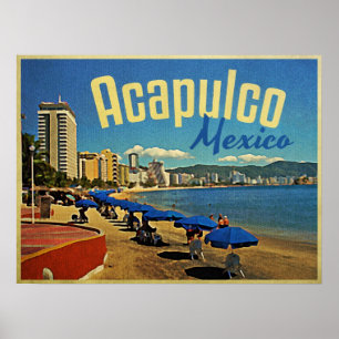 Poster Vintage voyage d'Acapulco Mexique