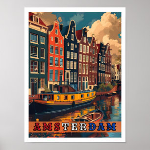 Poster Vintage voyage d'Amsterdam Pays-Bas