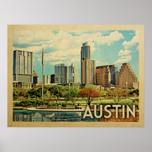 Poster Vintage voyage d'Austin Texas