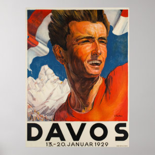 Poster Vintage voyage Davos Suisse