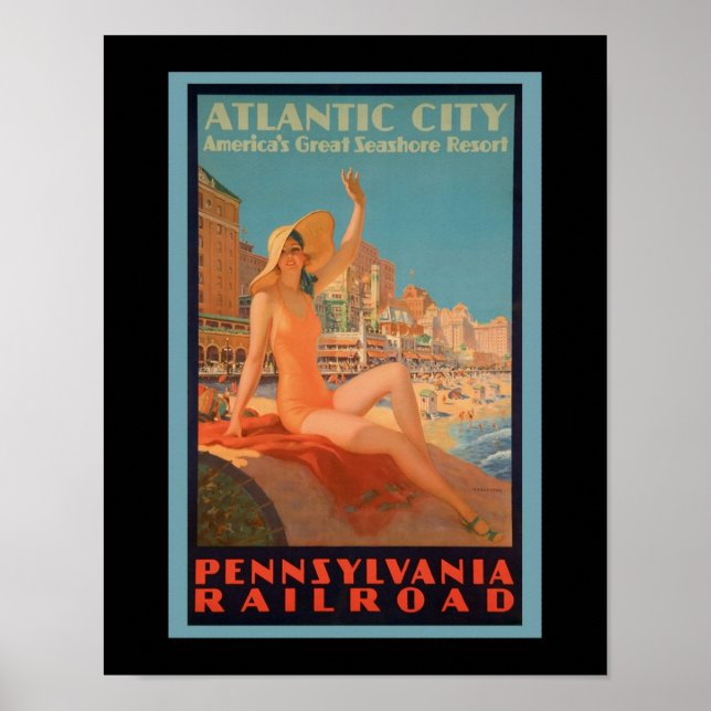 Poster Vintage voyage de Atlantic City New Jersey (Devant)