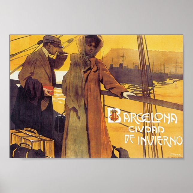 Poster Vintage voyage de Barcelone (Devant)