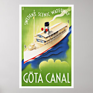 Poster Vintage voyage de bateau de la Suède de canal de
