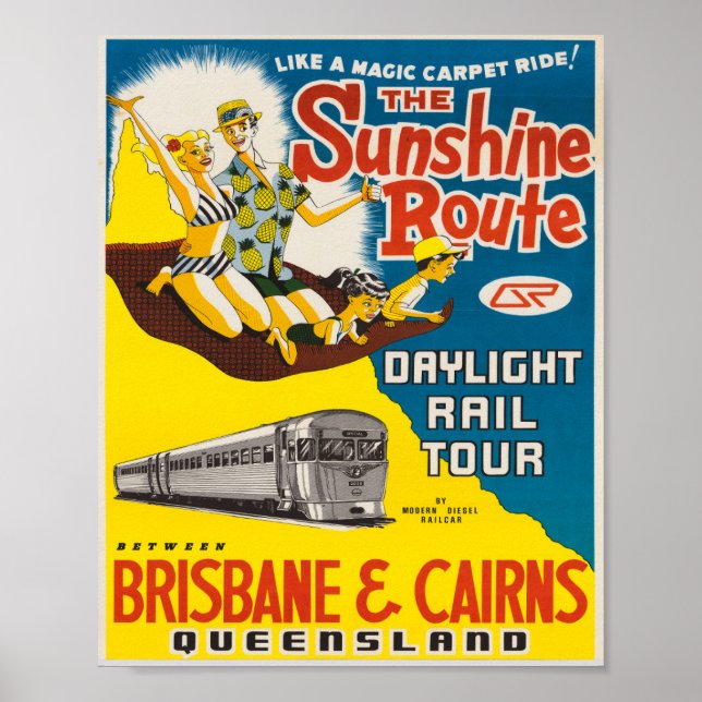 Poster Vintage voyage de Brisbane et Cairns (Devant)